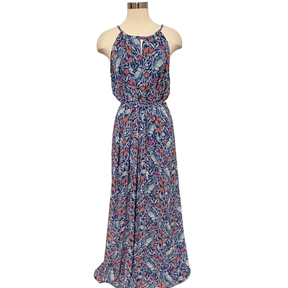 Old Navy Maxi Dress Blue Floral Bird Print Womens XL Sleeveless Flowy Feminine